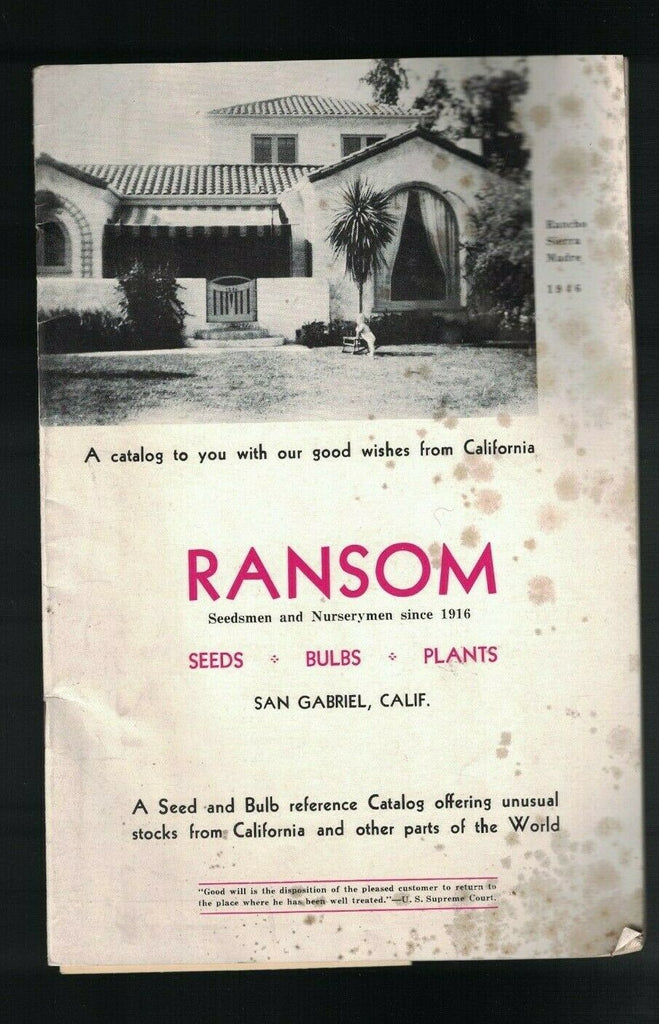 Ransom Seedsmen & Nurserymen Catalog 1946 Seeds Bulbs Plants San Gabriel Ca