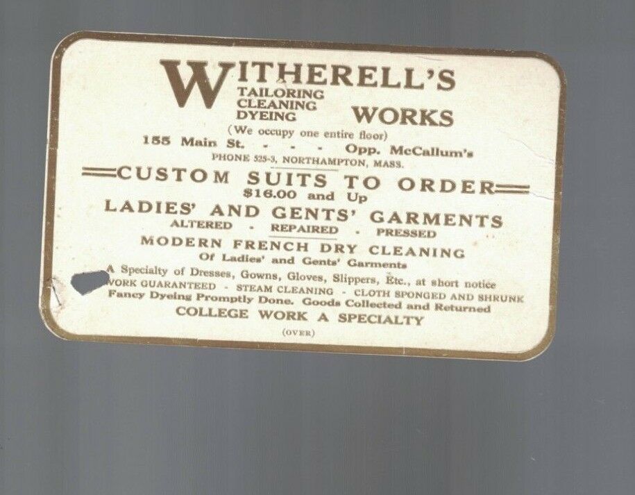 Smith College 1910 Calendar Card Northampton Mass Witherell's Works Tailor