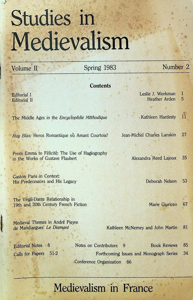 Studies in Medievalism Magazine Spring 1983 Medievalism in France Virgil Dante