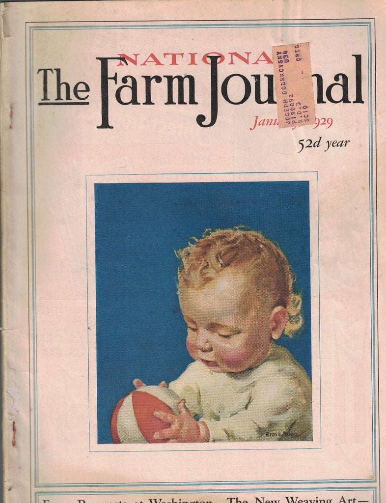 National Farm Journal January 1929 Baby with Ball Cover Poultry Livestock