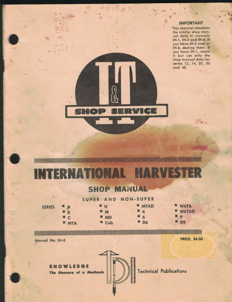 International Harvester Shop Manual TPI Technical Publications