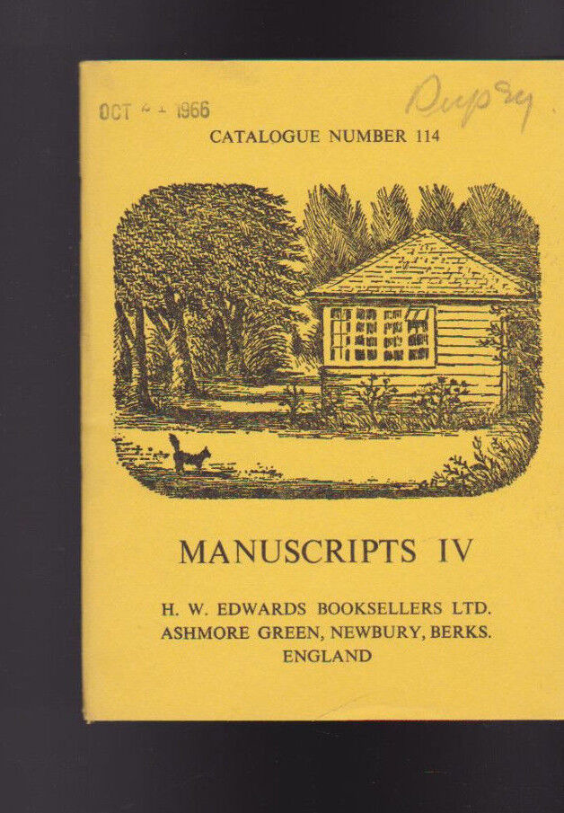 HW Edwards Booksellers Catalogue 114 Manuscripts IV