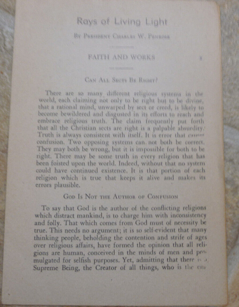 Rays of Living Light by Charles W Penrose Mormons 1910s Latter Day Saints