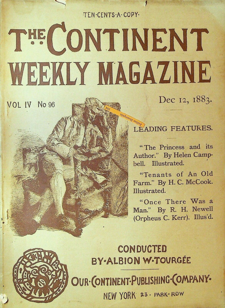 Continent Weekly Magazine December 12 1883 Helen Campbell RH Newell