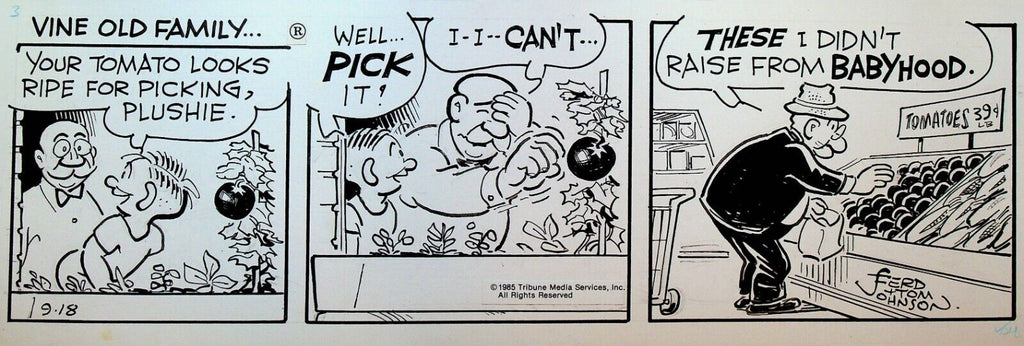 Moon Mullins Original Art Ferd & Tom Johnson September 19 1985 Tomatoes