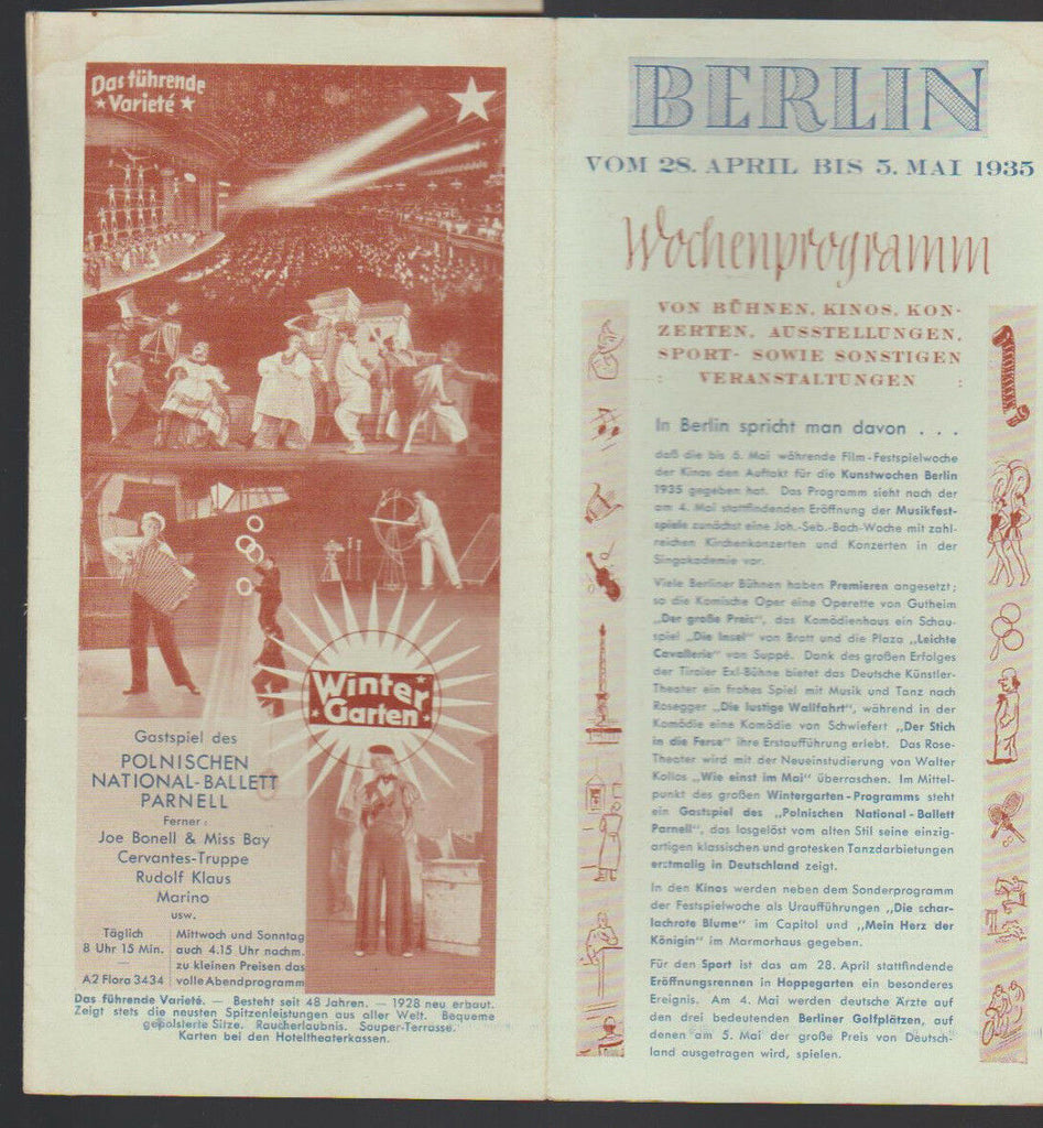 Winter Garden Theatre April 1935 Program Polish National Ballet