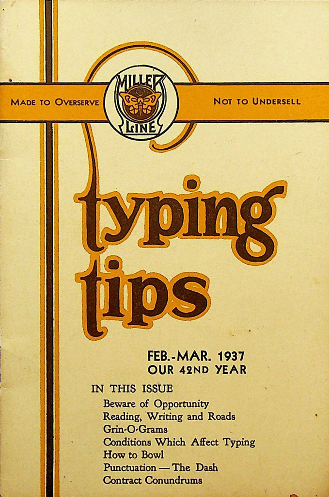 Typing Tips February 1937 Miller Bryant Pierce Inked Ribbons Booklet Aurora Il