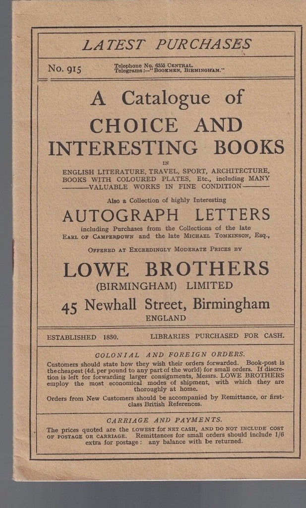 Lowe Brothers Book Catalogue #915 Choice & Interesting 1900s