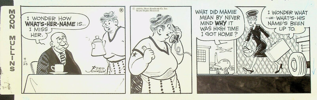 Moon Mullins Ferd Johnson Original Comic Strip Art September 23 1969
