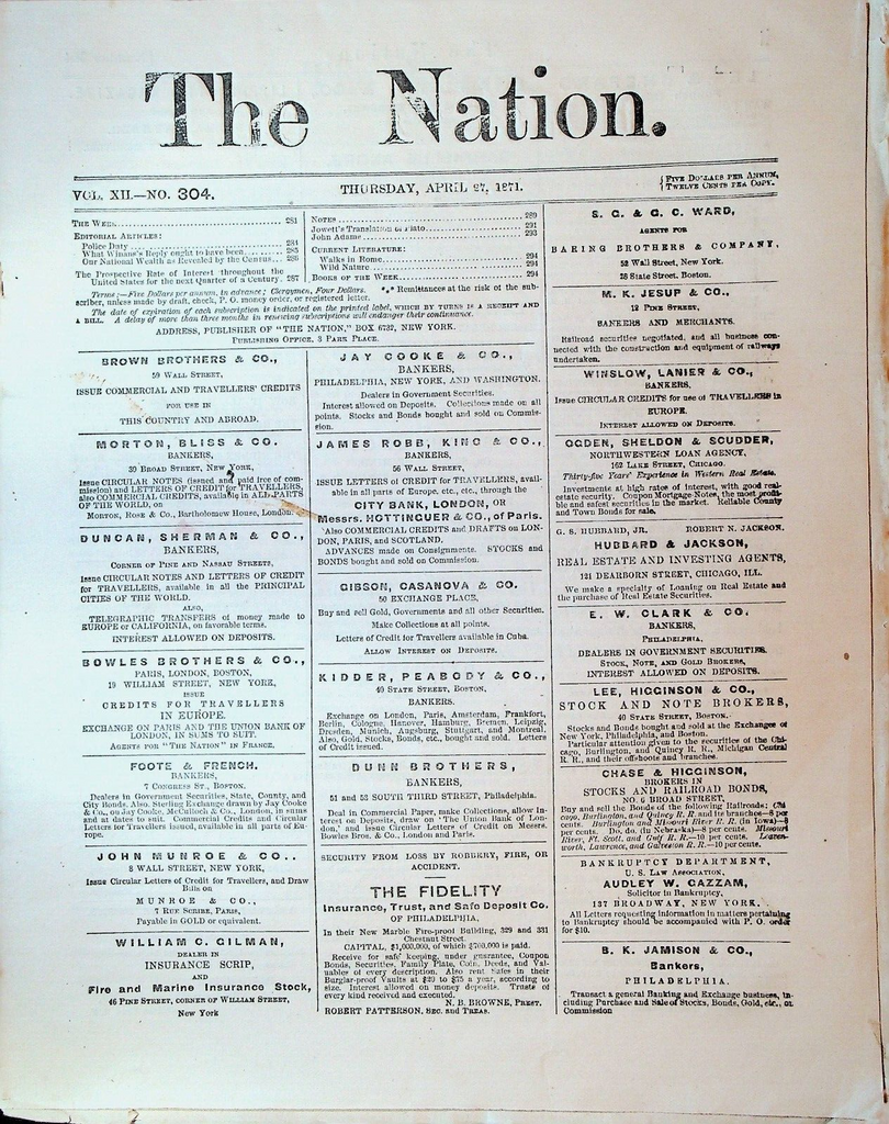 The Nation Magazine April 27 1871 Alabama Claims Civil War John Adams