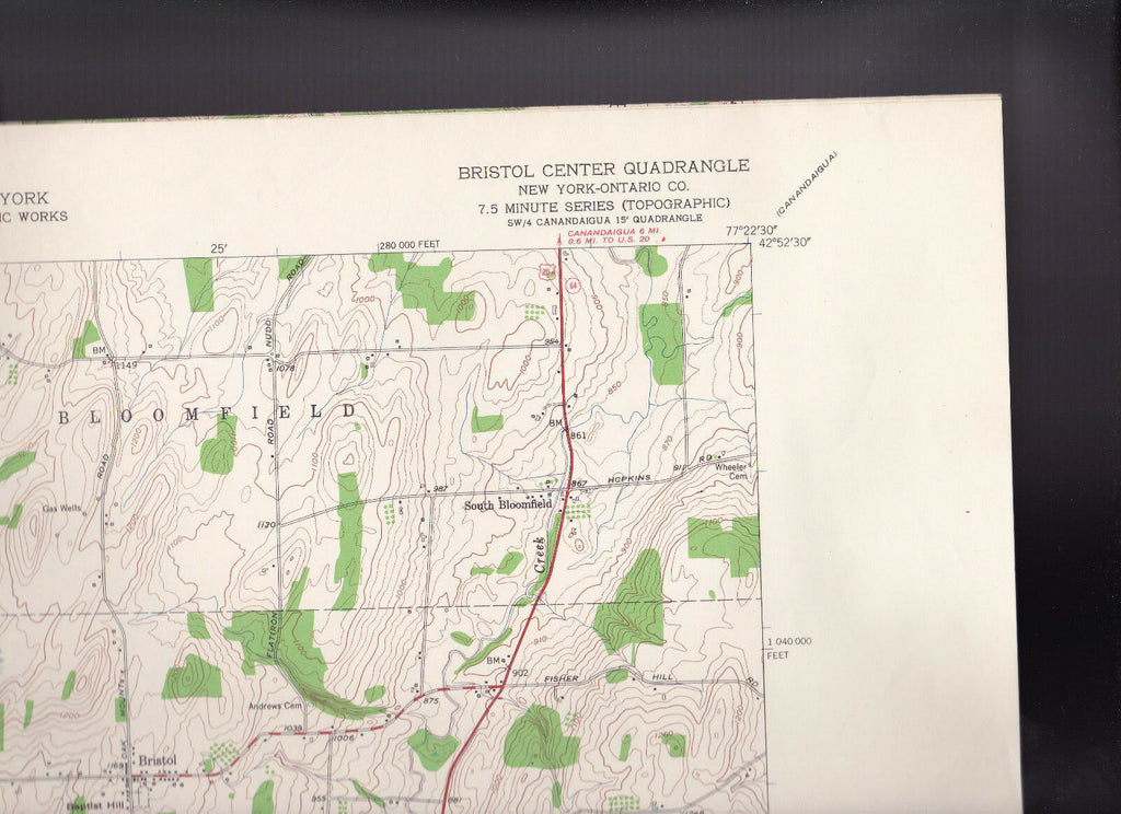 Bristol Center Quadrangle Ontario County NY  US Geological Survey Map 1951