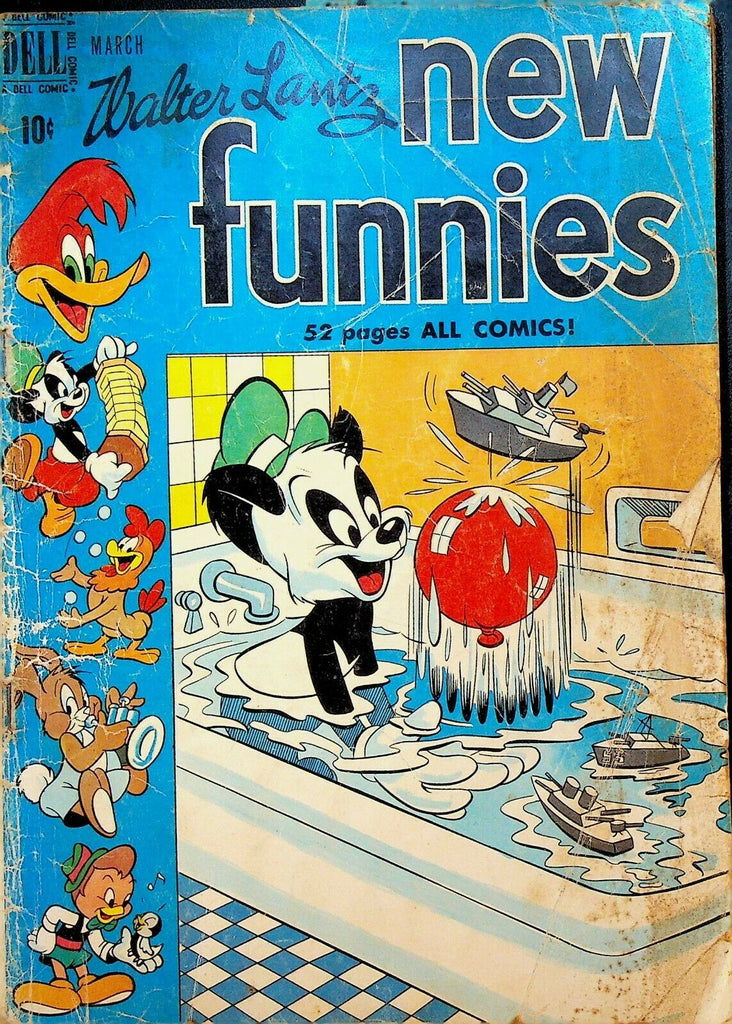 New Funnies 157 Dell Comics 1950 Woody Woodpecker Andy Panda Bathtub Balloon