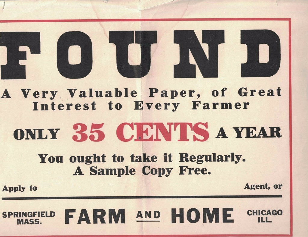 Farm and Home Magazine advertising poster Springfield Mass