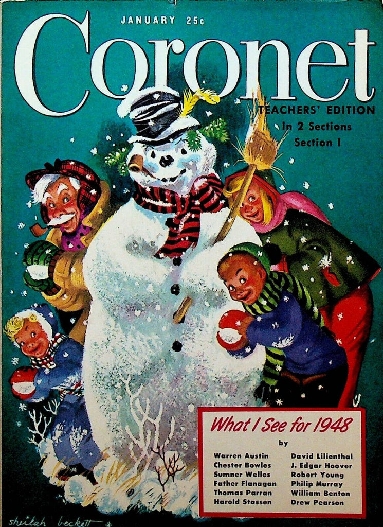 Coronet Magazine January 1948 Snowman Sheilah Beckett Huey Long