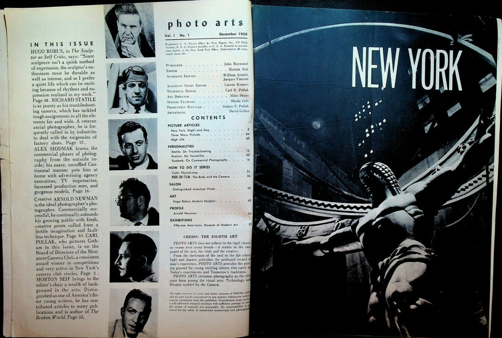 Photo Arts Magazine FIRST ISSUE December 1950 New York City Hugo Robus