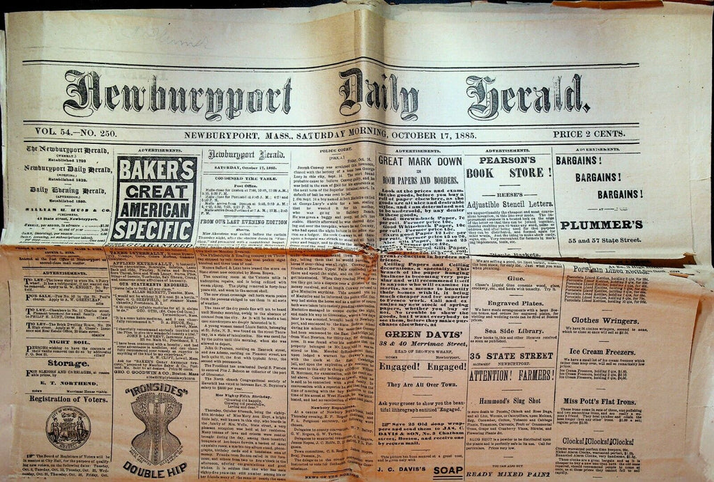 Newburyport Daily Herald Newspaper October 17 1885 New England Baseball League