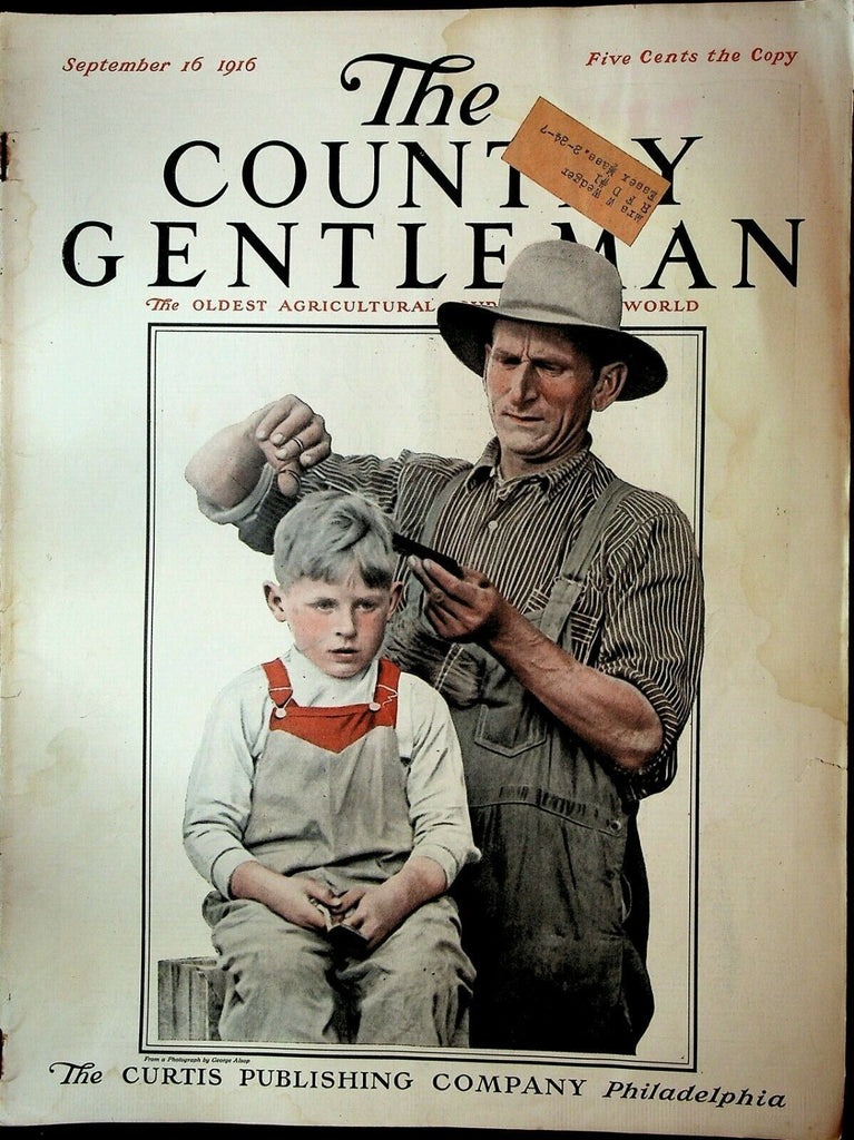 Country Gentleman Magazine September 16 1916 Hair Cutting Cover Farmer Barber