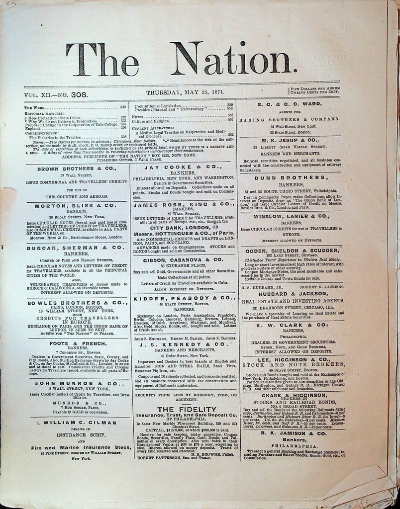 The Nation Magazine May 25 1871 Prohibition Yale College
