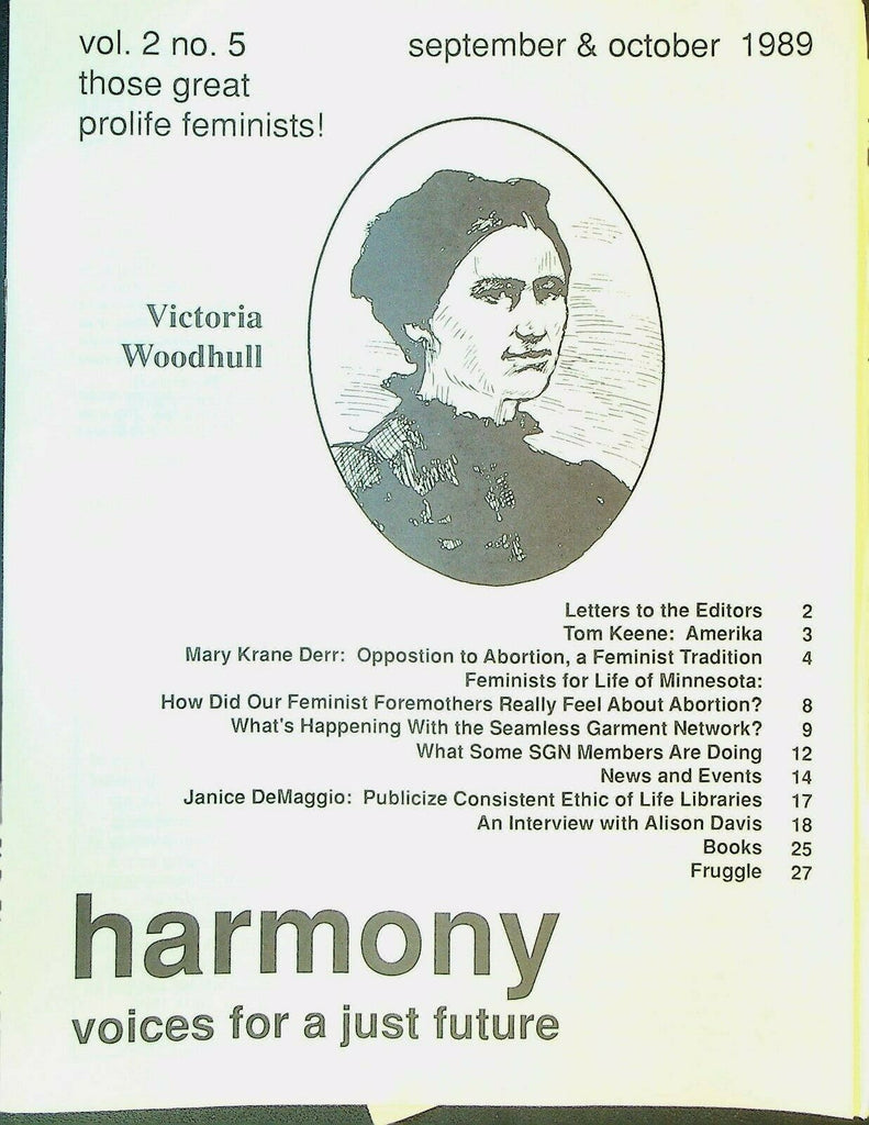 Harmony Magazine Voices for a Just Future September 1989 Victoria Woodhull