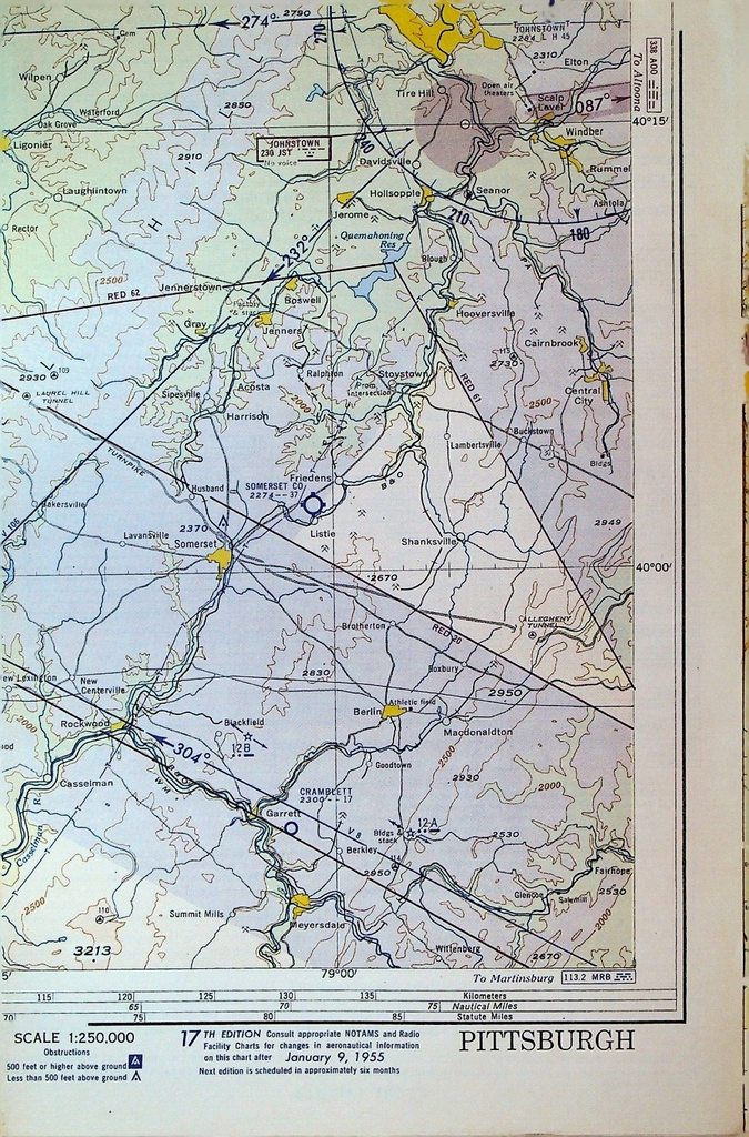 Pittsburgh Pennsylvania Local Aeronautical Chart 1955 17th Edition