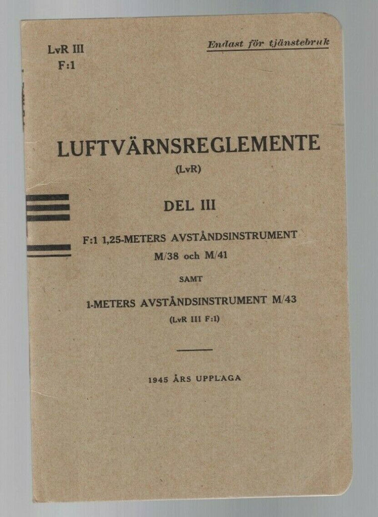 Luftvarnsreglemente 1945 Manual Swedish Air Defense Regulations Booklet