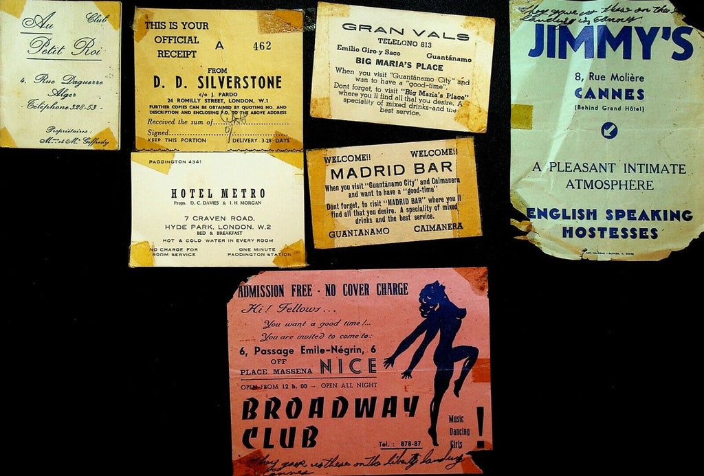Bar Business Cards & Handouts 1950s Cannes Guantanamo Navy Sailors Leave