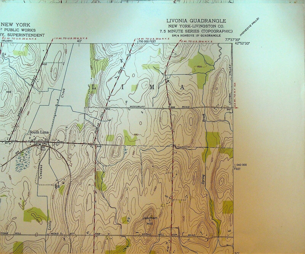 Livonia NY Quadrangle Geological Survey Topographical Map 1951