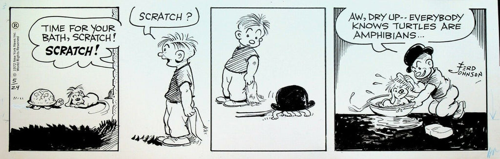 Moon Mullins Original Comic Strip Art Ferd Johnson May 24 1972 Turtle