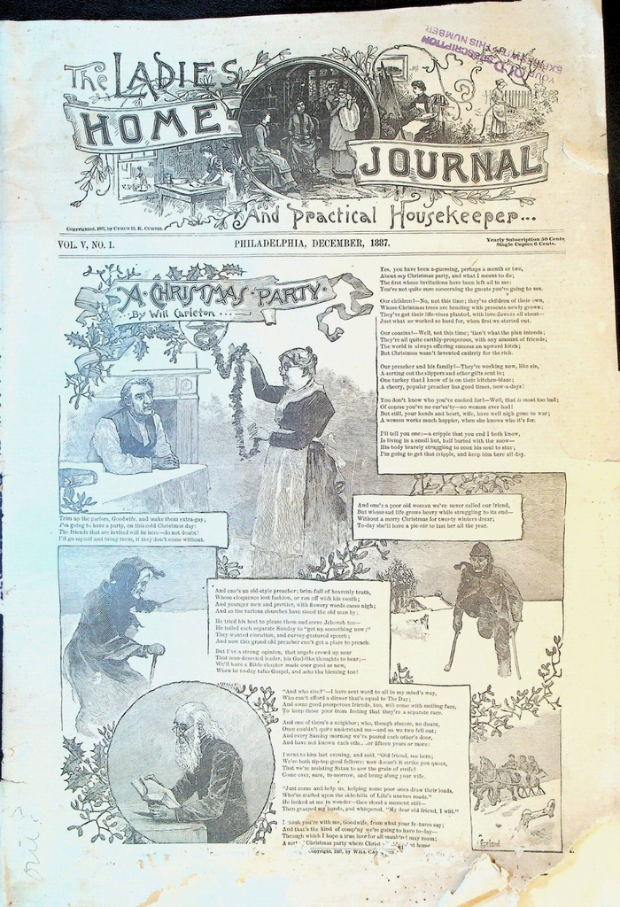 Ladies Home Journal December 1887 Will Carleton Christmas Mary J Holmes Ads