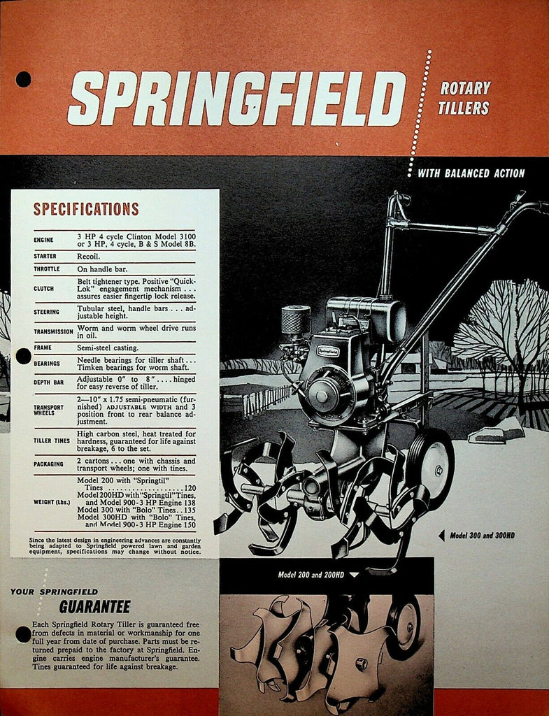 Springfield Rotary Tillers Series Brochure 1959 Springfield Ohio 300 300HD