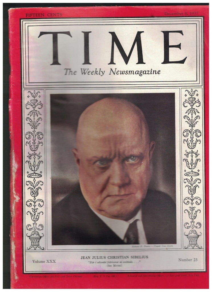 Time Magazine December 6 1937 Jean Sibelius World Fairs Ethel Barrymore