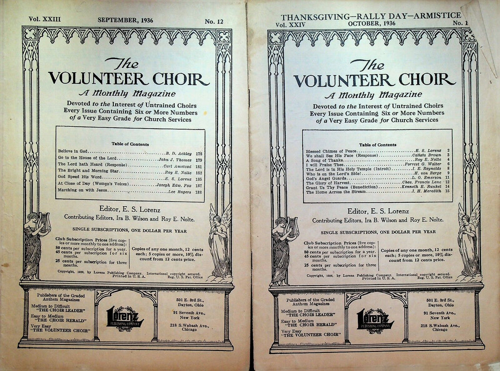 The Volunteer Choir Monthly Magazine Lot of 11 1930s Religious Music