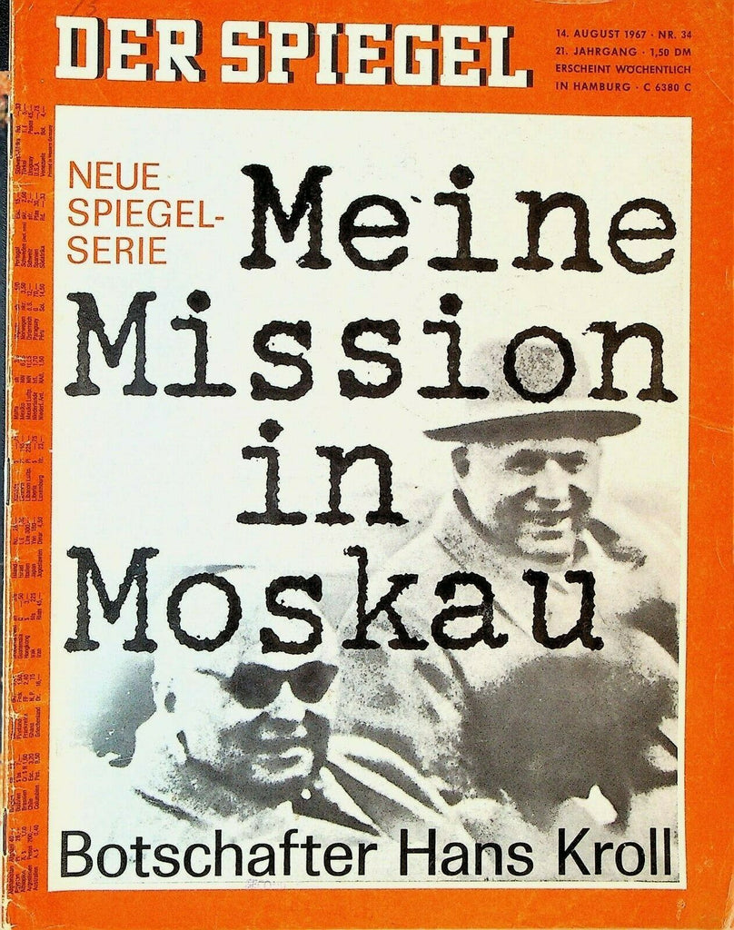 Der Spiegel Magazine August 14 1967 Vietnam Indira Gandhi World War II
