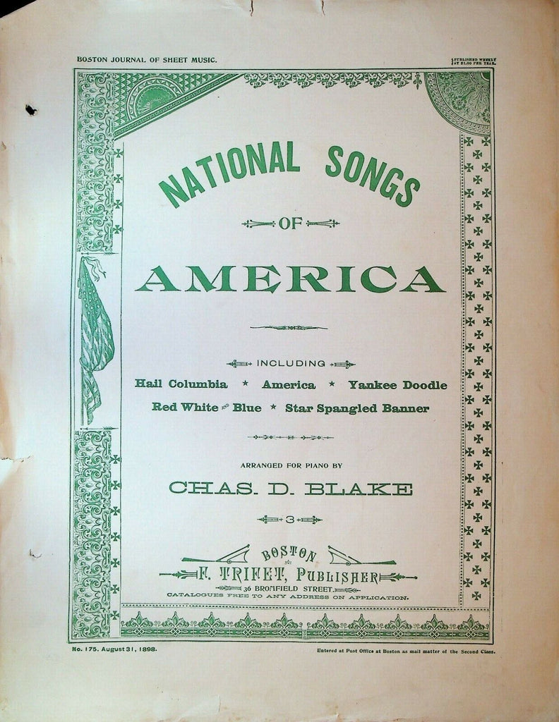 National Songs of America August 31 1898 Sheet Music Boston Journal Chas Blake