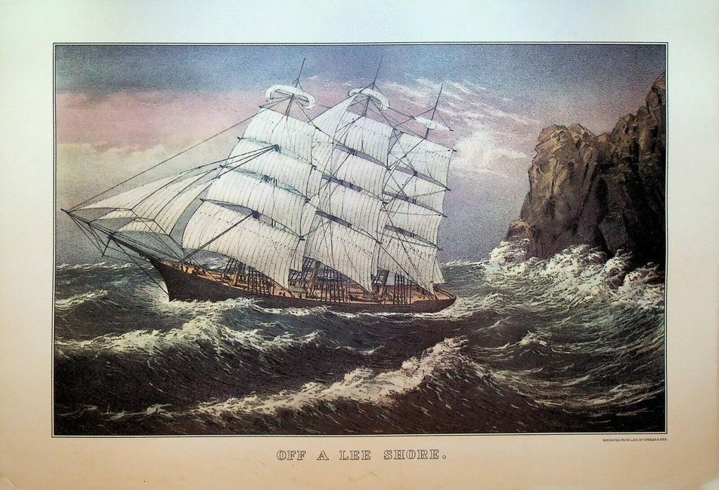 Currier & Ives Calendar Topper 1973 Off a Lee Shore Clipper Ship