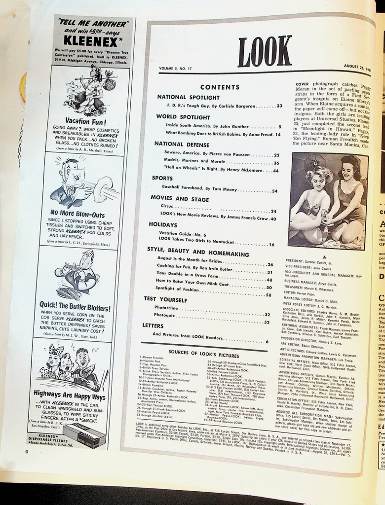 Look Magazine August 26 1941 Tommy Holmes Peggy Moran Elaine Morey