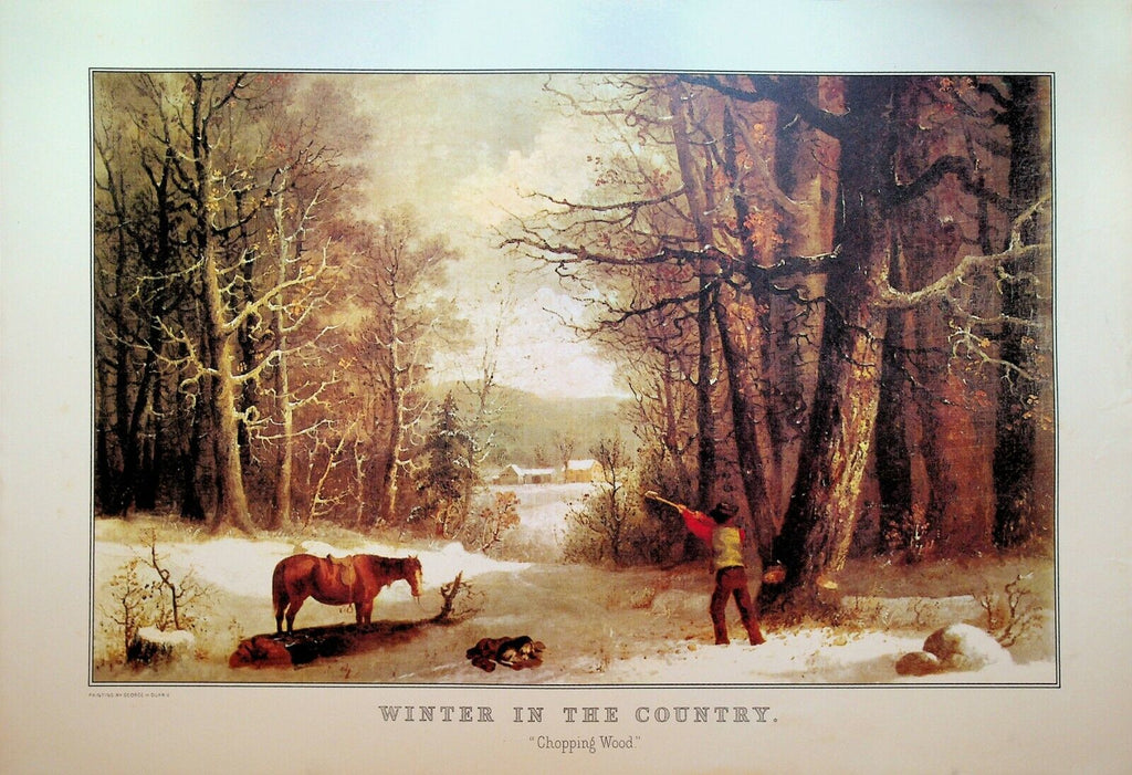 Currier & Ives Calendar Topper 1974 Winter in the Country Chopping Wood