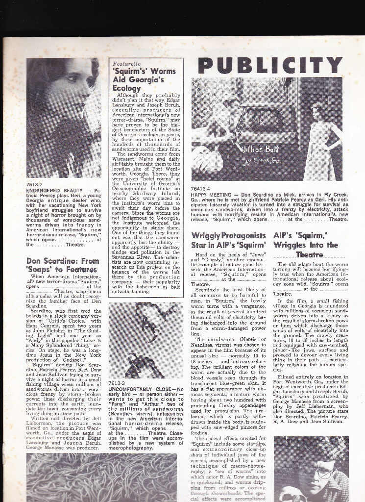 Squirm- Terror Worm (B-movie) Publicity booklet 1970s