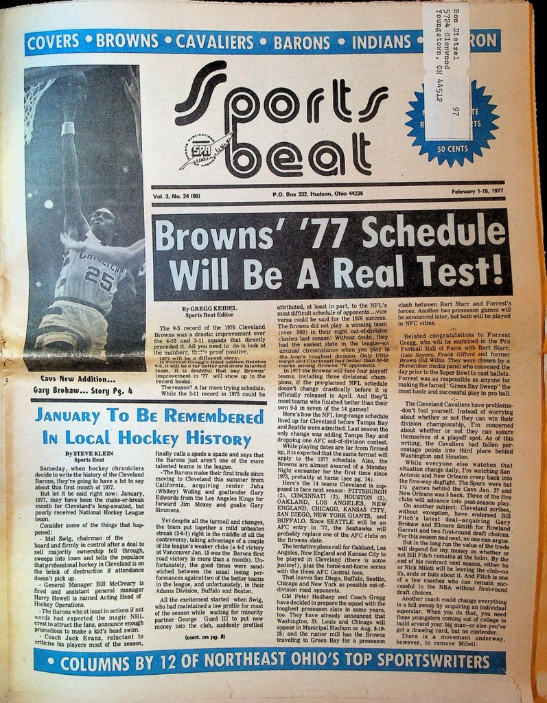 Sports Beat Magazine February 1 1977 Gary Brokaw Cleveland Cavaliers Browns