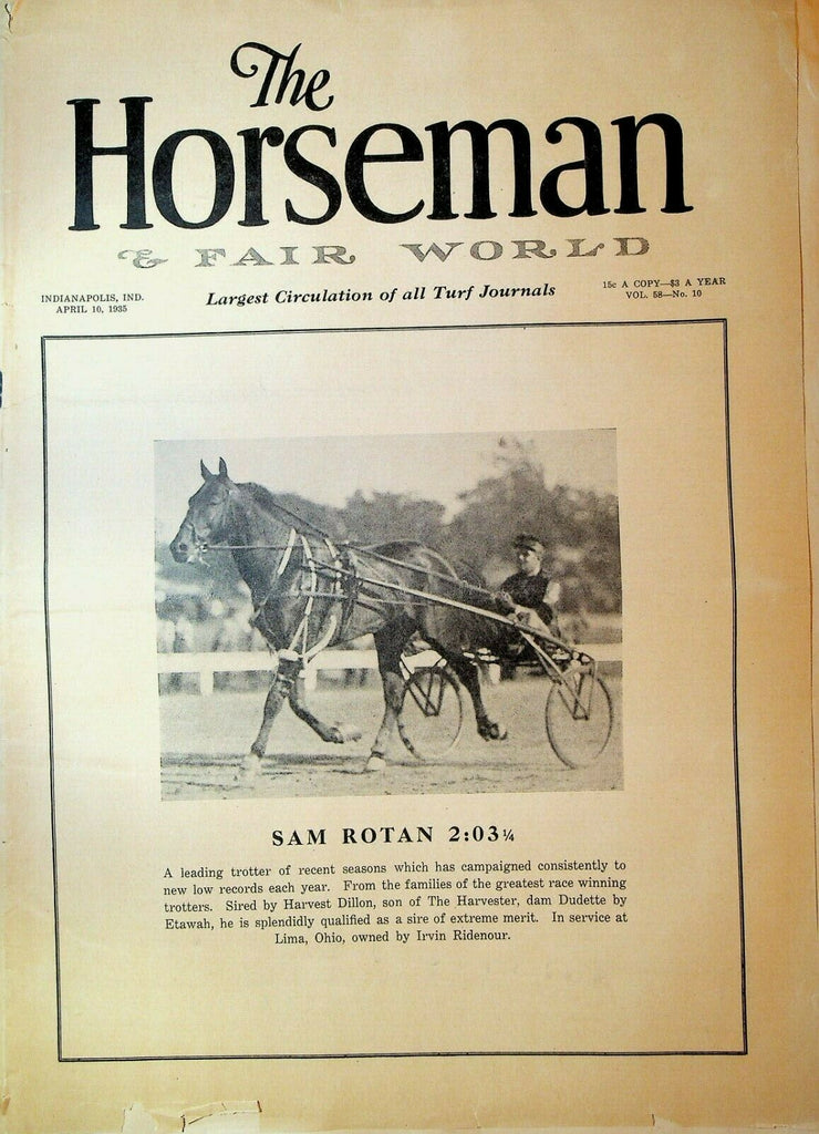 Horseman & Fair World Magazine Harness Racing April 10 1935 Sam Rotan