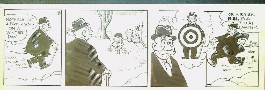 Moon Mullins Ferd Johnson Original Comic Strip Art January 13 1968 Snowballs