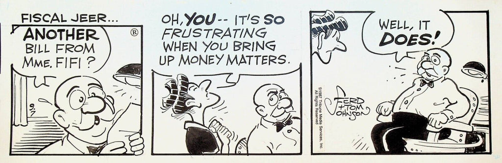 Moon Mullins Original Comic Strip Art Ferd & Tom Johnson September 7 1987 Bills