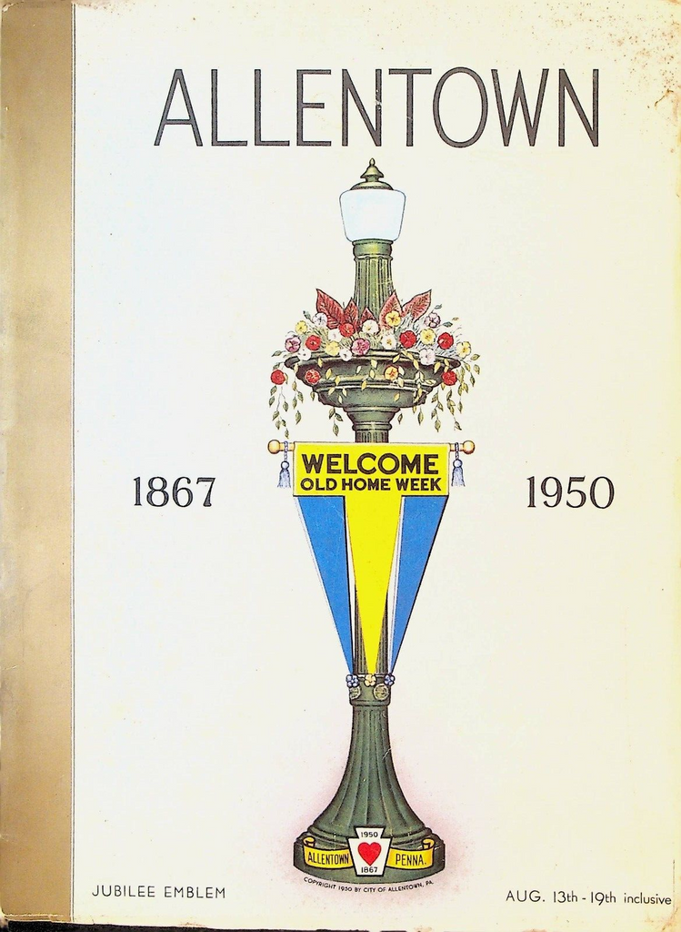Allentown Pennsylvania 1950 Old Home Week Program Jubilee Emblem