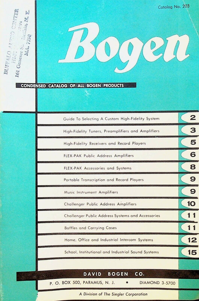 David Bogen Company Condensed Catalog 203 Hi-Fi Intercom Record Players