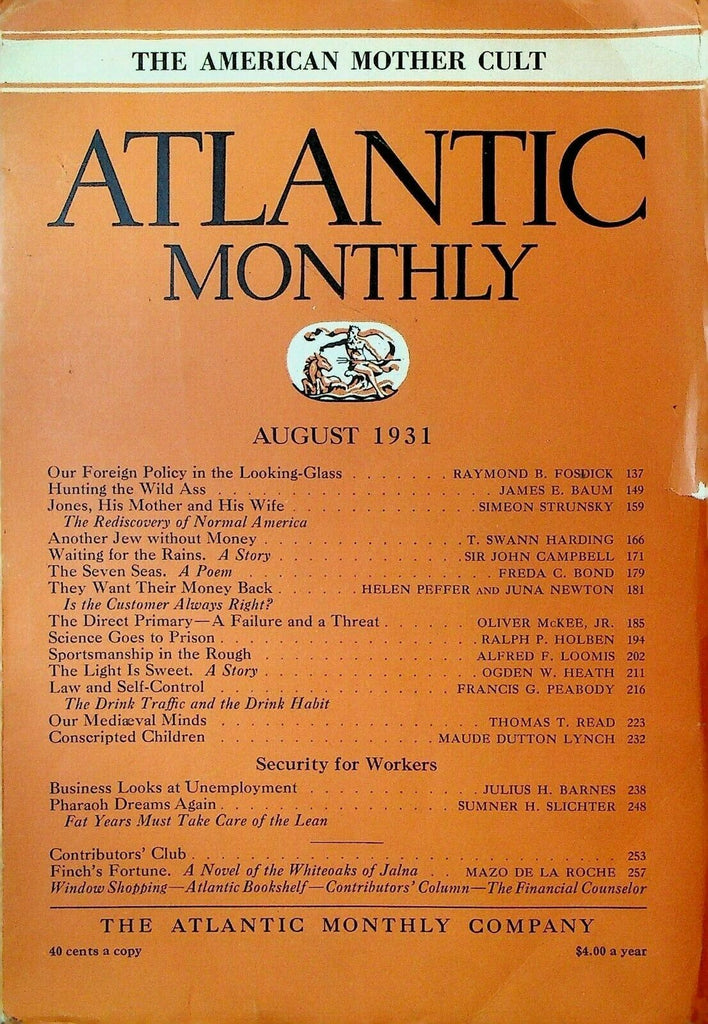 Atlantic Monthly August 1931 Wickersham Commission Alcohol Prohibition