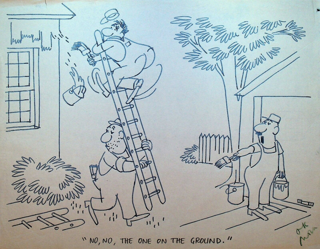 Painting Contractor Ladder Construction Gag Cartoon Original Art Painter