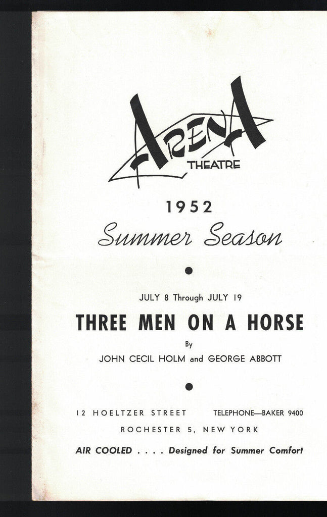 Three Men on a Horse Program 1952 Arena Theatre Rochester NY Marion Reardon