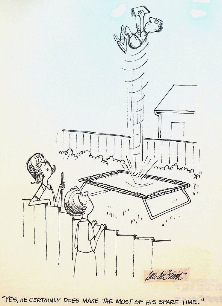 Lee DeGroot Original Art Gag Reading on Trampoline Jumping