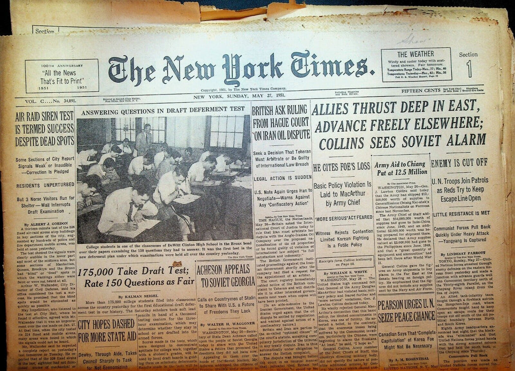 The New York Times May 27 1951 Korean War Chiang Kai-Shek Soviet Georgia
