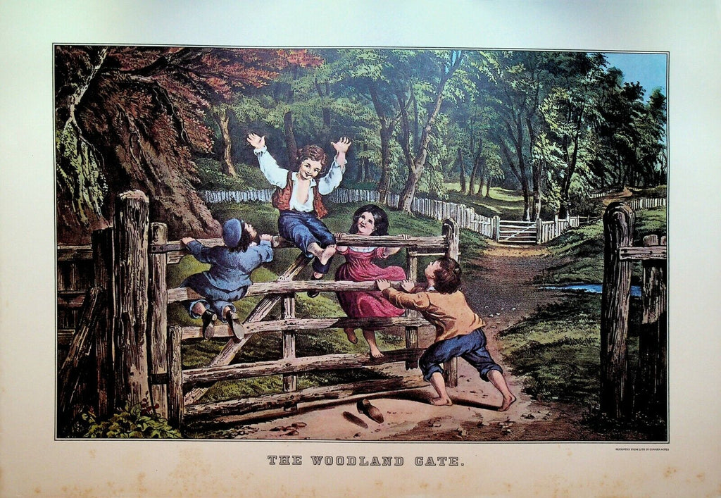 Currier & Ives Calendar Topper 1971 The Woodland Gate Children Playing